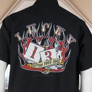 Lucky 13 Pin Up Tattoo Mechanic Work Shirt L